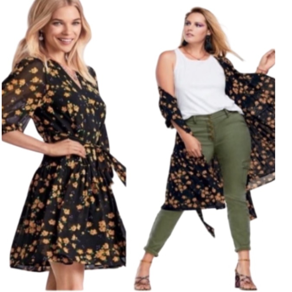 Cabi Wrap Dress Floral Pattern Black Style #5945 Size Small